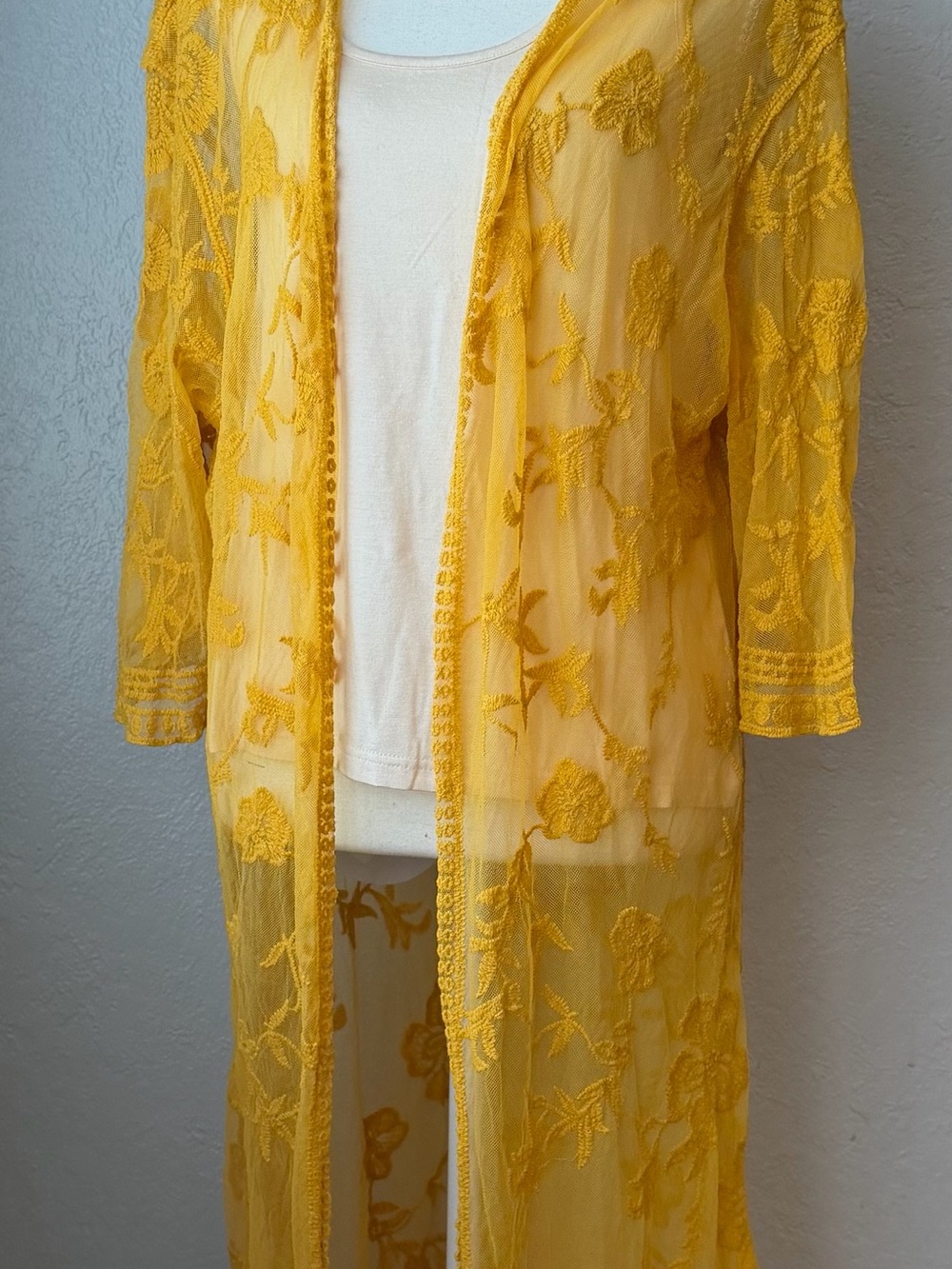 88~ NWT Raj Yellow Sheer Embroidered Layer Kimono Duster Jacket OS